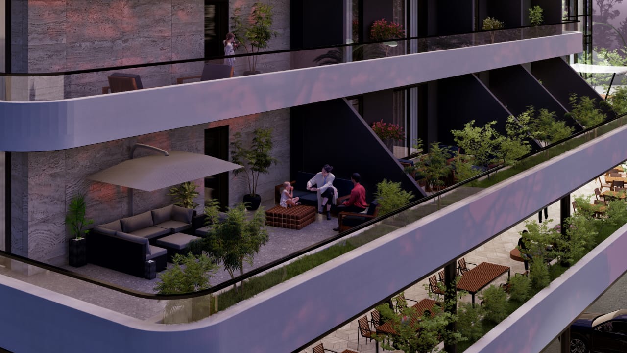 Stylish modern bathroom with walk-in shower, wall tiles, and wooden vanity